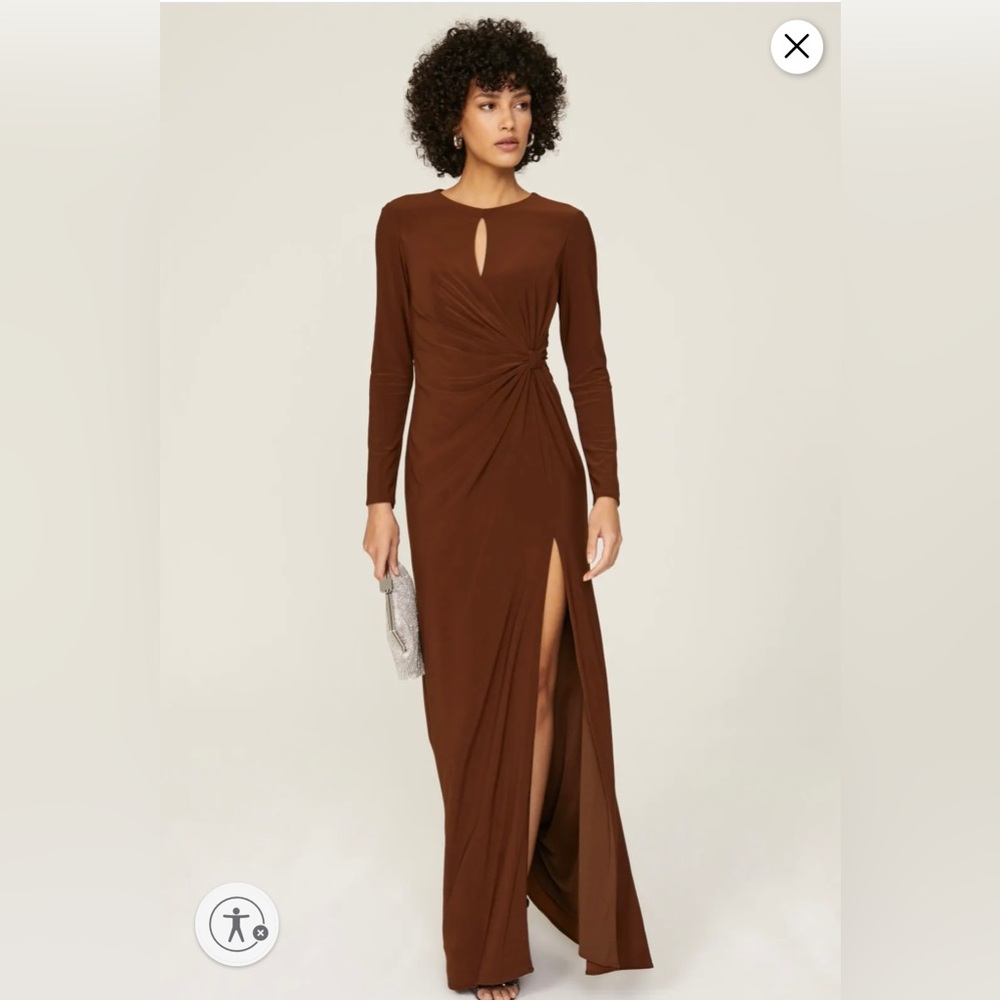Brown Keyhole Gown with Slit by Leena for Macduggal